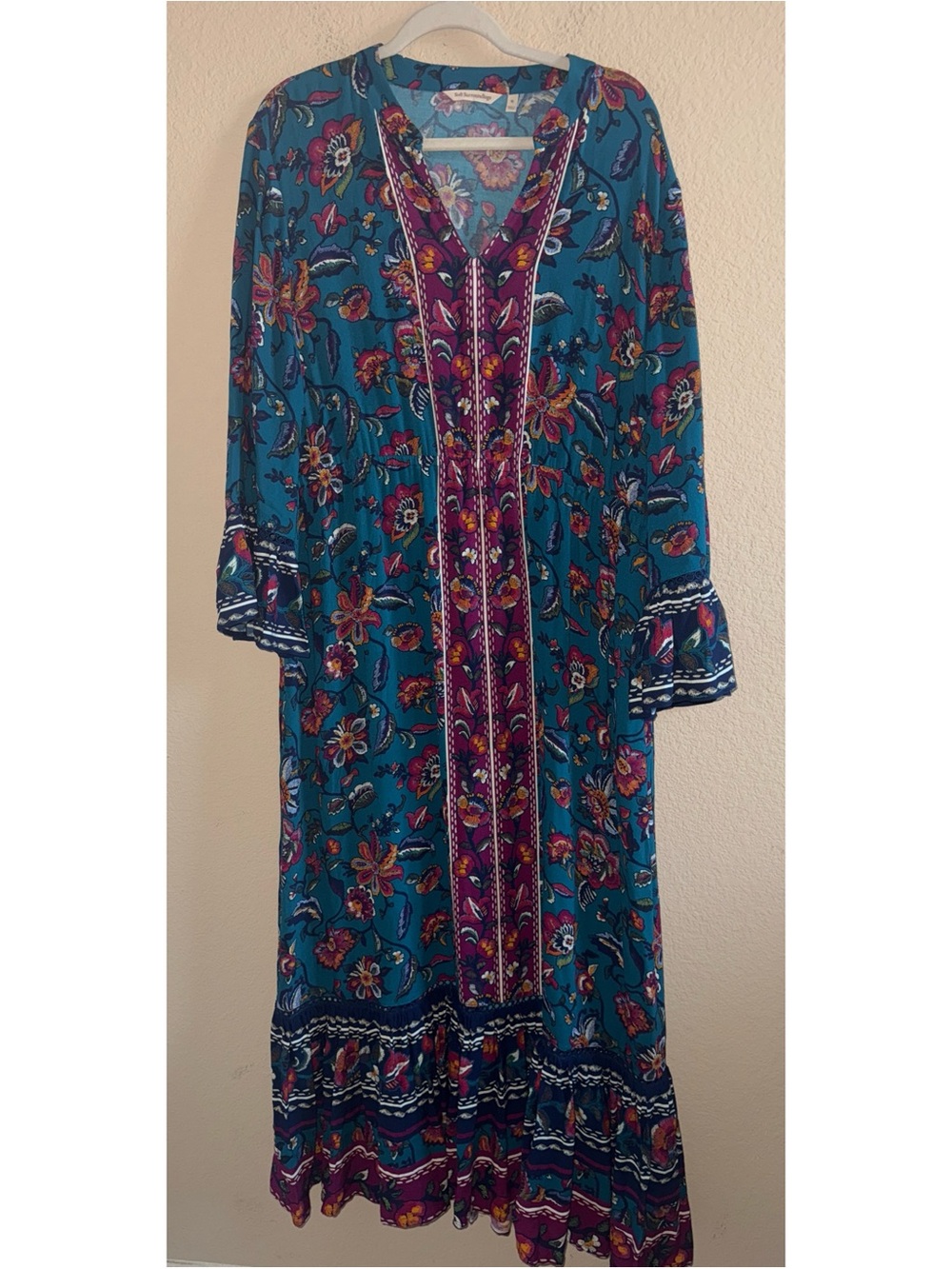 Soft Surroundings Allene Teal Floral Boho Maxi Dress Size Extra Large - Picture 10 of 10